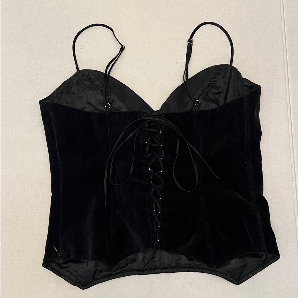 BCBGMAXAZRIA BLACK VELVET CORSET TOP WITH LACE-UP BACK SIZE 12 - Picture 5 of 16